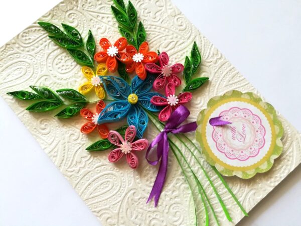 Quilled Flowers in Bouquet Greeting Card image Quilled Flowers in Bouquet Greeting Card image