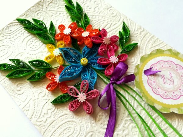 Quilled Flowers in Bouquet Greeting Card image Quilled Flowers in Bouquet Greeting Card image