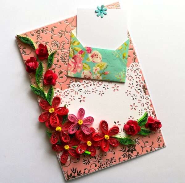 Red Quilled Flowers Love Greeting Card image Red Quilled Flowers Love Greeting Card image