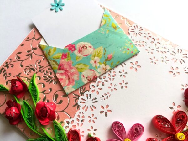 Red Quilled Flowers Love Greeting Card image Red Quilled Flowers Love Greeting Card image