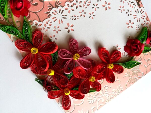 Red Quilled Flowers Love Greeting Card image Red Quilled Flowers Love Greeting Card image