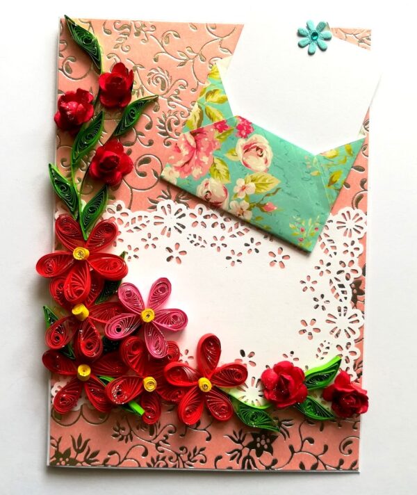 Red Quilled Flowers Love Greeting Card image Red Quilled Flowers Love Greeting Card image