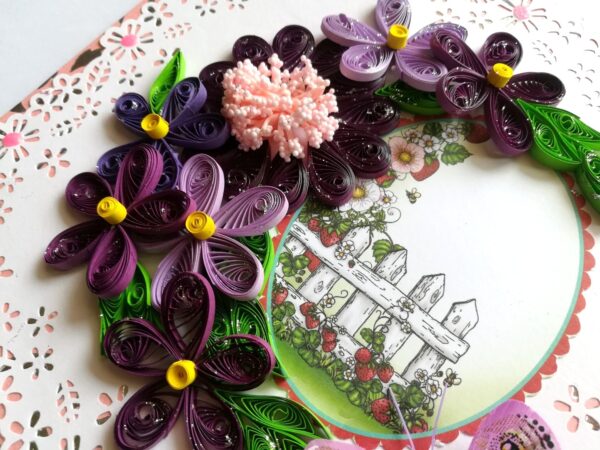 Purple Themed Quilled Flowers Greeting Card image Purple Themed Quilled Flowers Greeting Card image