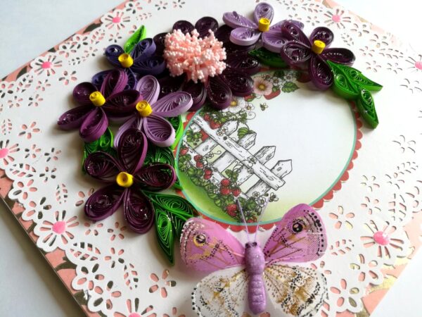 Purple Themed Quilled Flowers Greeting Card image Purple Themed Quilled Flowers Greeting Card image