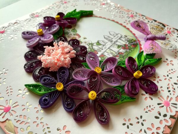 Purple Themed Quilled Flowers Greeting Card image Purple Themed Quilled Flowers Greeting Card image