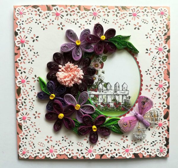 Purple Themed Quilled Flowers Greeting Card image Purple Themed Quilled Flowers Greeting Card image