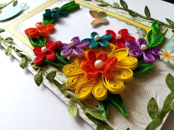Multicolored Quilled Flowers Mini Scrapbook Greeting Card image Multicolored Quilled Flowers Mini Scrapbook Greeting Card image