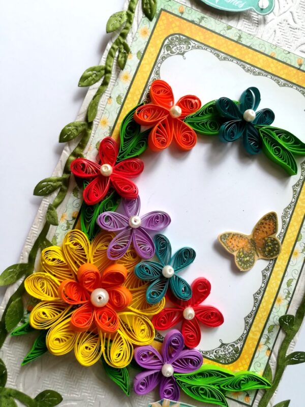 Multicolored Quilled Flowers Mini Scrapbook Greeting Card image Multicolored Quilled Flowers Mini Scrapbook Greeting Card image