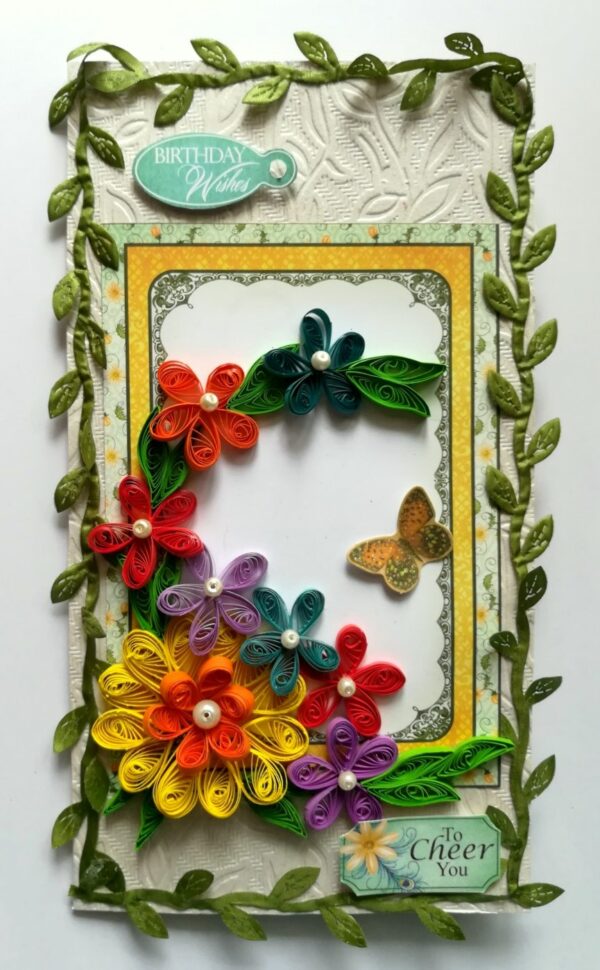 Multicolored Quilled Flowers Mini Scrapbook Greeting Card image Multicolored Quilled Flowers Mini Scrapbook Greeting Card image