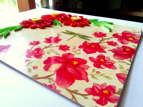 Quilled Red Flowers On Glossy Print image Quilled Red Flowers On Glossy Print image