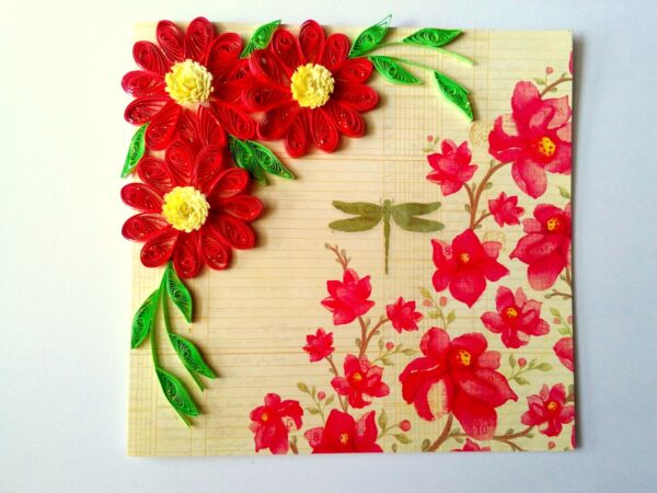 Quilled Red Flowers On Glossy Print image Quilled Red Flowers On Glossy Print image