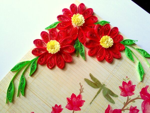Quilled Red Flowers On Glossy Print image Quilled Red Flowers On Glossy Print image