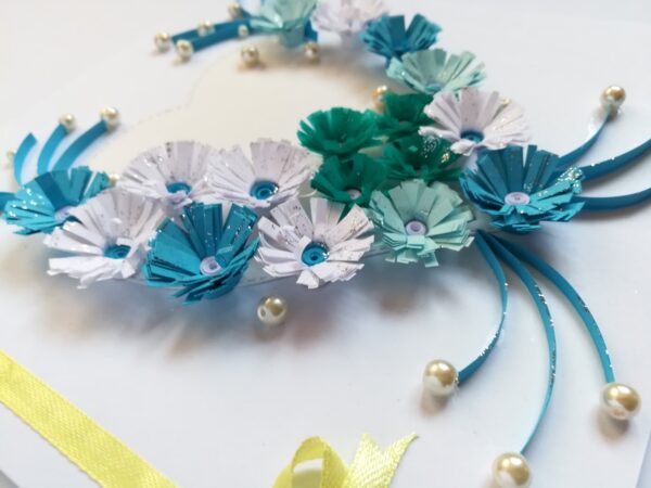 White and Blue Quilled Flowers in Heart Greeting Card image White and Blue Quilled Flowers in Heart Greeting Card image