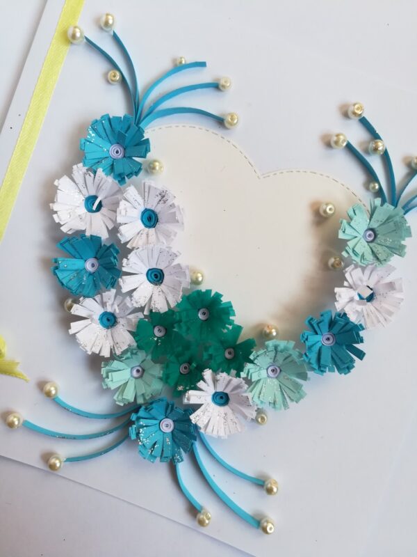 White and Blue Quilled Flowers in Heart Greeting Card image White and Blue Quilled Flowers in Heart Greeting Card image