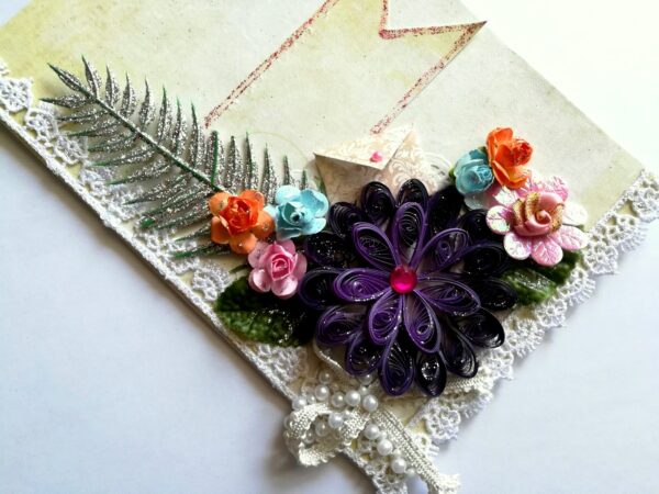 Quilled Puple Big Flower Greeting Card image Quilled Puple Big Flower Greeting Card image