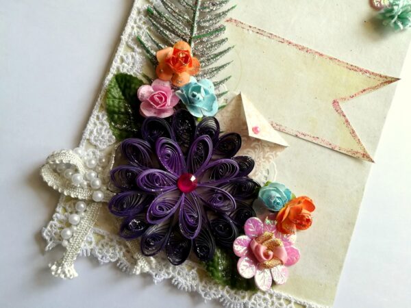 Quilled Puple Big Flower Greeting Card image Quilled Puple Big Flower Greeting Card image