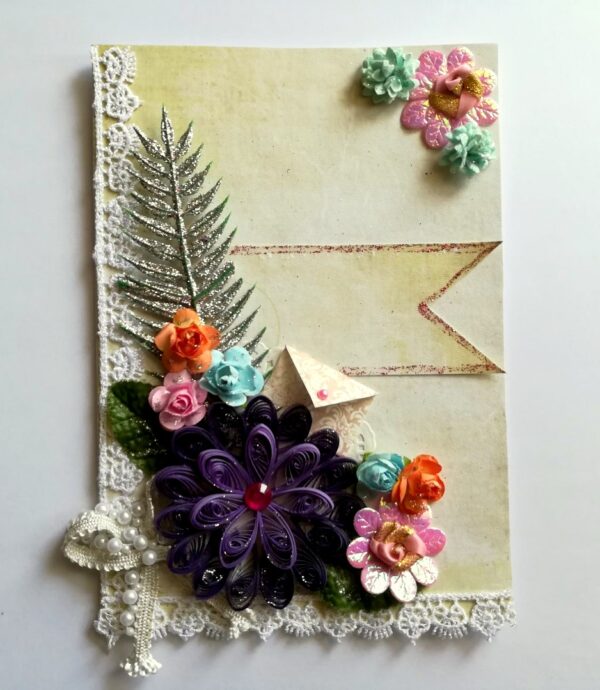 Quilled Puple Big Flower Greeting Card image Quilled Puple Big Flower Greeting Card image