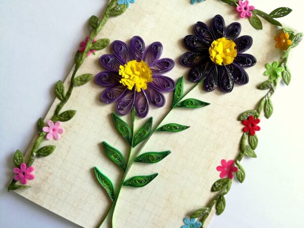 Quilled Purple Flowers Greeting Card image Quilled Purple Flowers Greeting Card image