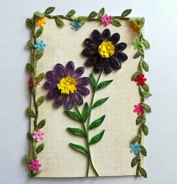 Quilled Purple Flowers Greeting Card image Quilled Purple Flowers Greeting Card image