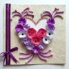Pink and Purple Quilled Flowers in Heart Greeting Card image Pink and Purple Quilled Flowers in Heart Greeting Card image