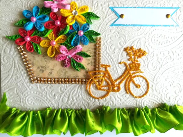 Sparkling Bicycle with Quilled Flower Basket Greeting card image Sparkling Bicycle with Quilled Flower Basket Greeting card image