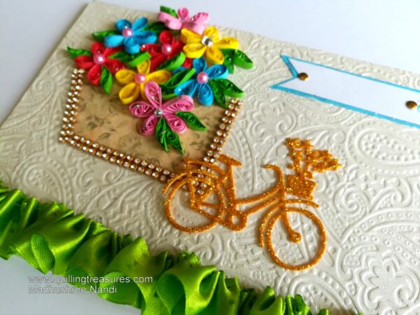 Sparkling Bicycle with Quilled Flower Basket Greeting card image Sparkling Bicycle with Quilled Flower Basket Greeting card image