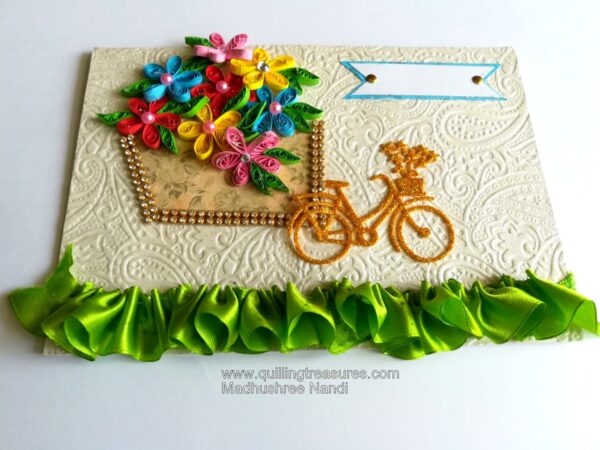 Sparkling Bicycle with Quilled Flower Basket Greeting card image Sparkling Bicycle with Quilled Flower Basket Greeting card image
