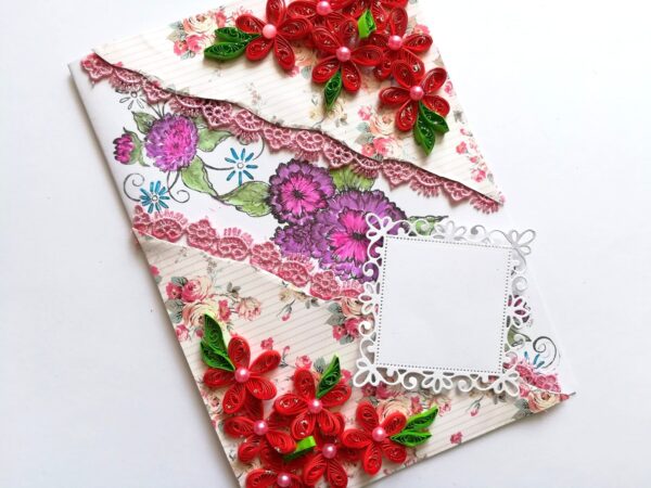 Red Quilled Flowers with Sparkling Stamped Base Greeting Card image Red Quilled Flowers with Sparkling Stamped Base Greeting Card image