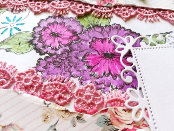 Red Quilled Flowers with Sparkling Stamped Base Greeting Card image Red Quilled Flowers with Sparkling Stamped Base Greeting Card image