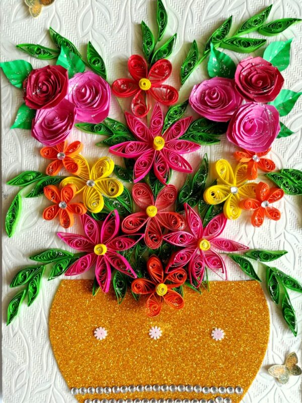 Sparkling Basket Full Quilled Flowers Greeting Card image Sparkling Basket Full Quilled Flowers Greeting Card image