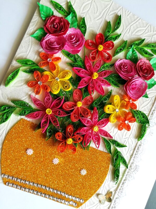Sparkling Basket Full Quilled Flowers Greeting Card image Sparkling Basket Full Quilled Flowers Greeting Card image