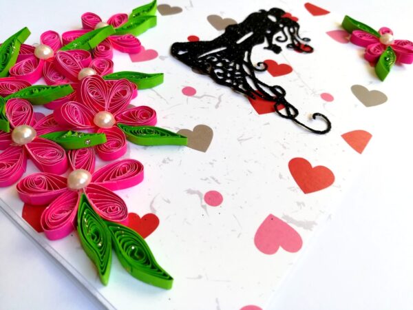 Pink Quilling Flowers Corner Love Greeting Card image Pink Quilling Flowers Corner Love Greeting Card image