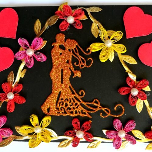 Couple In Quilled Flowers Garland Handmade Pop Up Card image