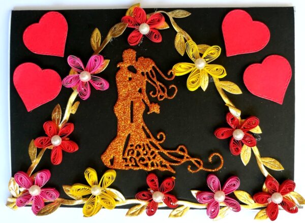 Couple In Quilled Flowers Garland Handmade Pop Up Card image Couple In Quilled Flowers Garland Handmade Pop Up Card image