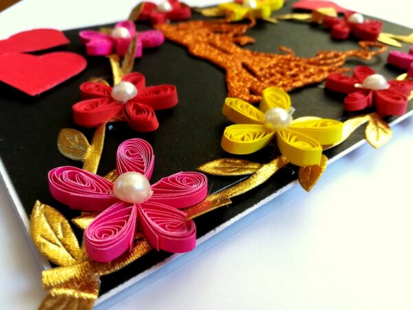 Couple In Quilled Flowers Garland Handmade Pop Up Card image Couple In Quilled Flowers Garland Handmade Pop Up Card image