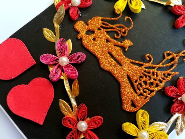 Couple In Quilled Flowers Garland Handmade Pop Up Card image Couple In Quilled Flowers Garland Handmade Pop Up Card image