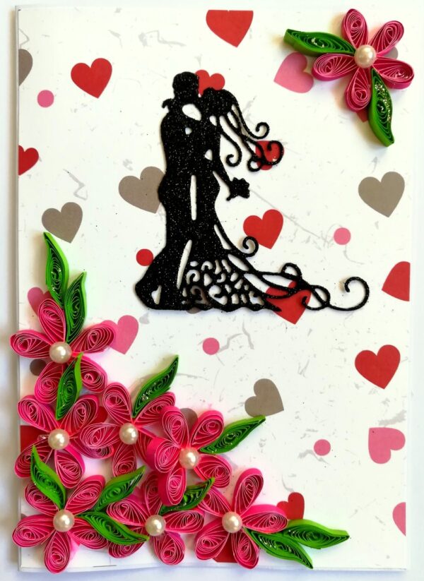 Pink Quilling Flowers Corner Love Greeting Card image Pink Quilling Flowers Corner Love Greeting Card image