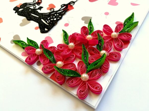 Pink Quilling Flowers Corner Love Greeting Card image Pink Quilling Flowers Corner Love Greeting Card image