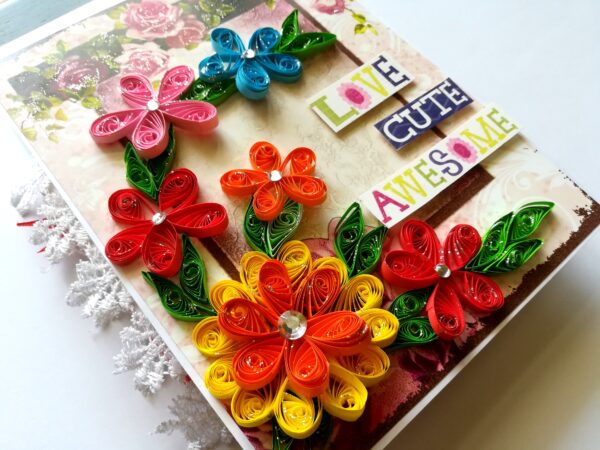 Multicolor Quilled flowers Mini Scrapbook Greeting Card image Multicolor Quilled flowers Mini Scrapbook Greeting Card image
