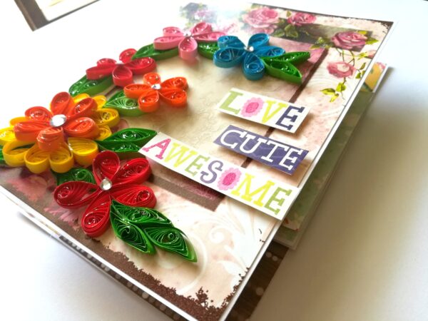 Multicolor Quilled flowers Mini Scrapbook Greeting Card image Multicolor Quilled flowers Mini Scrapbook Greeting Card image