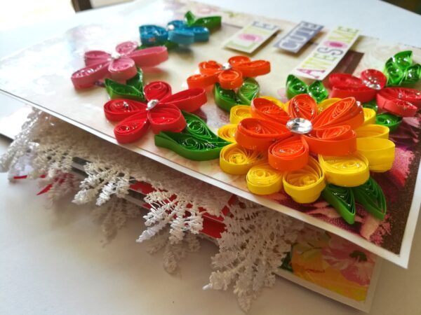 Multicolor Quilled flowers Mini Scrapbook Greeting Card image Multicolor Quilled flowers Mini Scrapbook Greeting Card image