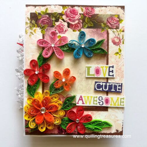 Multicolor Quilled flowers Mini Scrapbook Greeting Card image