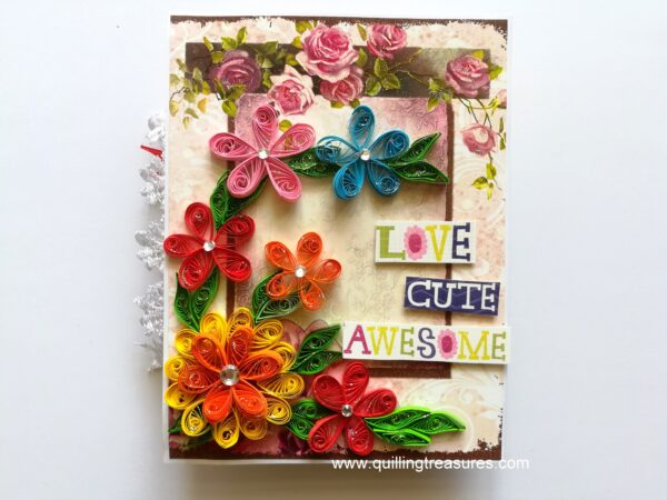 Multicolor Quilled flowers Mini Scrapbook Greeting Card image Multicolor Quilled flowers Mini Scrapbook Greeting Card image