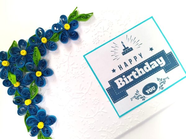 Blue Corner Quilled flowers Greeting card image Blue Corner Quilled flowers Greeting card image