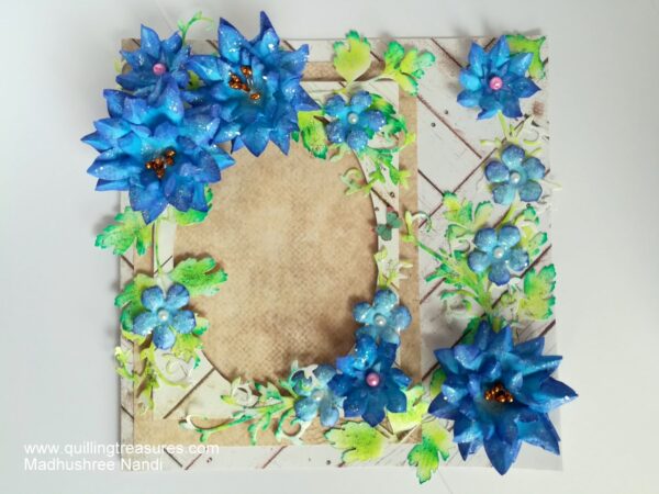 Sparkling Blue Handmade Paper Flowers Greeting Card Gift image Sparkling Blue Handmade Paper Flowers Greeting Card Gift image