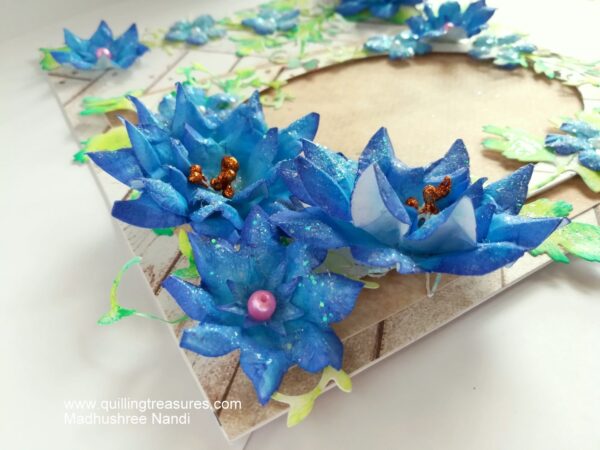 Sparkling Blue Handmade Paper Flowers Greeting Card Gift image Sparkling Blue Handmade Paper Flowers Greeting Card Gift image