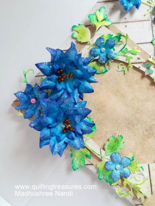 Sparkling Blue Handmade Paper Flowers Greeting Card Gift image Sparkling Blue Handmade Paper Flowers Greeting Card Gift image