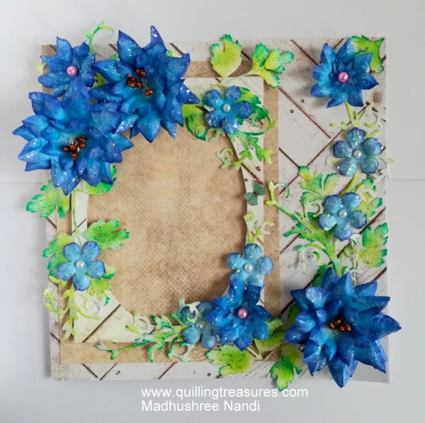 Sparkling Blue Handmade Paper Flowers Greeting Card Gift image Sparkling Blue Handmade Paper Flowers Greeting Card Gift image
