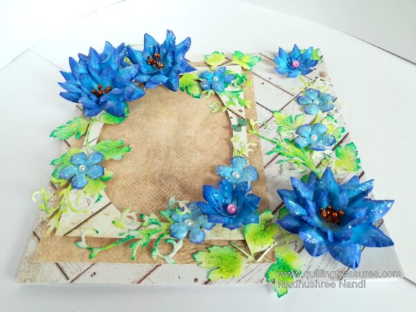 Sparkling Blue Handmade Paper Flowers Greeting Card Gift image Sparkling Blue Handmade Paper Flowers Greeting Card Gift image