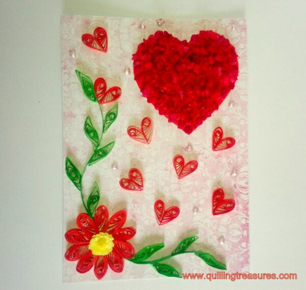 Dried Rose Petals In Heart Quilled Greeting Card image Dried Rose Petals In Heart Quilled Greeting Card image